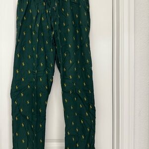 Polo by Ralph Lauren Men's Dark Green Chinos with Yellow Logo.
